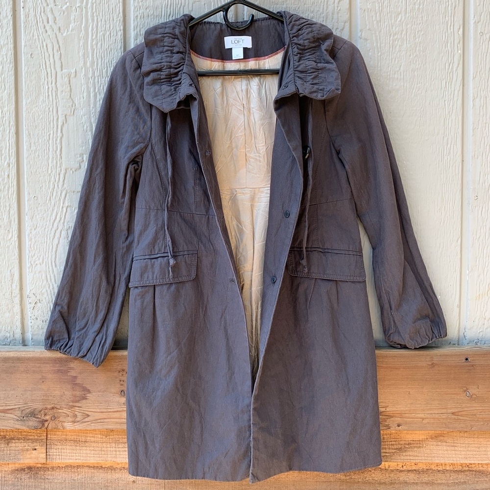 LOFT button up high collar satin lined trench coat - Picture 9 of 16